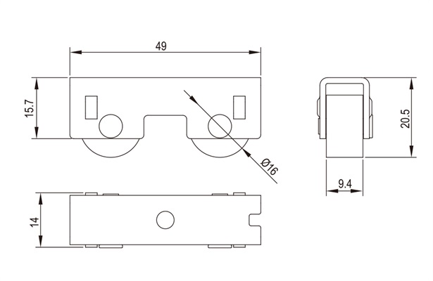 推拉门窗滑轮HL-A12尺寸图