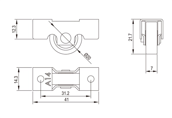 推拉门窗滑轮HL-A14尺寸图