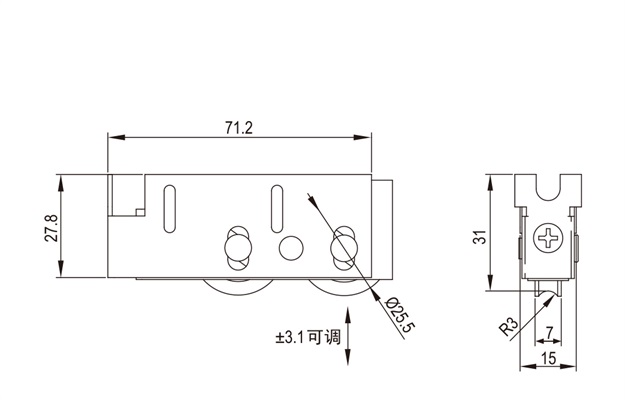 推拉门窗滑轮HL-A24尺寸图