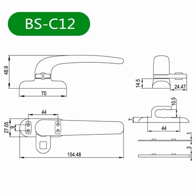 内平开窗把手BS-C12尺寸图