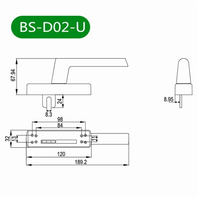 内平开窗把手BS-D02-U尺寸图