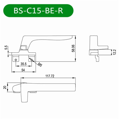 平开窗把手BS-C15-BE-R尺寸图